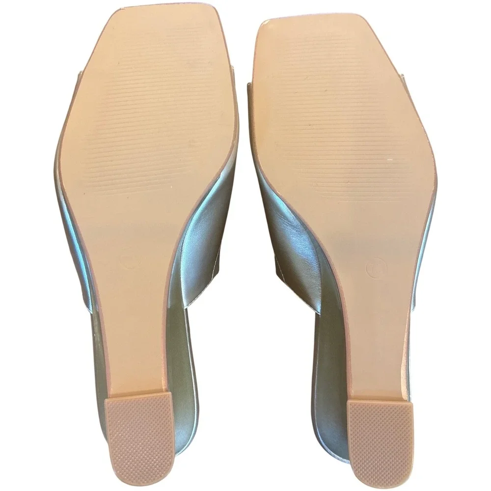 IDIFU Gold Metallic Square Toe Low Wedge Sandals Mules S2SNV24HTX HB Size 7.5